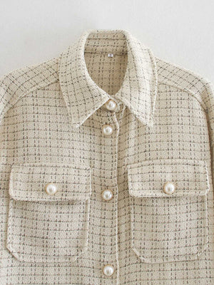 Classic Thick Colorblock Checked Button Down Shirt Jacket Woolen