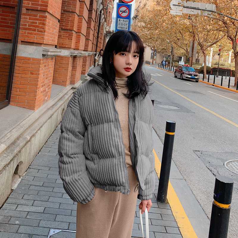 Short Corduroy Puffer Jacket Packable Down Bomber Coat