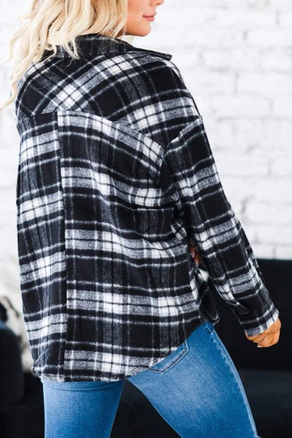 Classic Thick Colorblock Checked Button Down Shirt Jacket Woolen