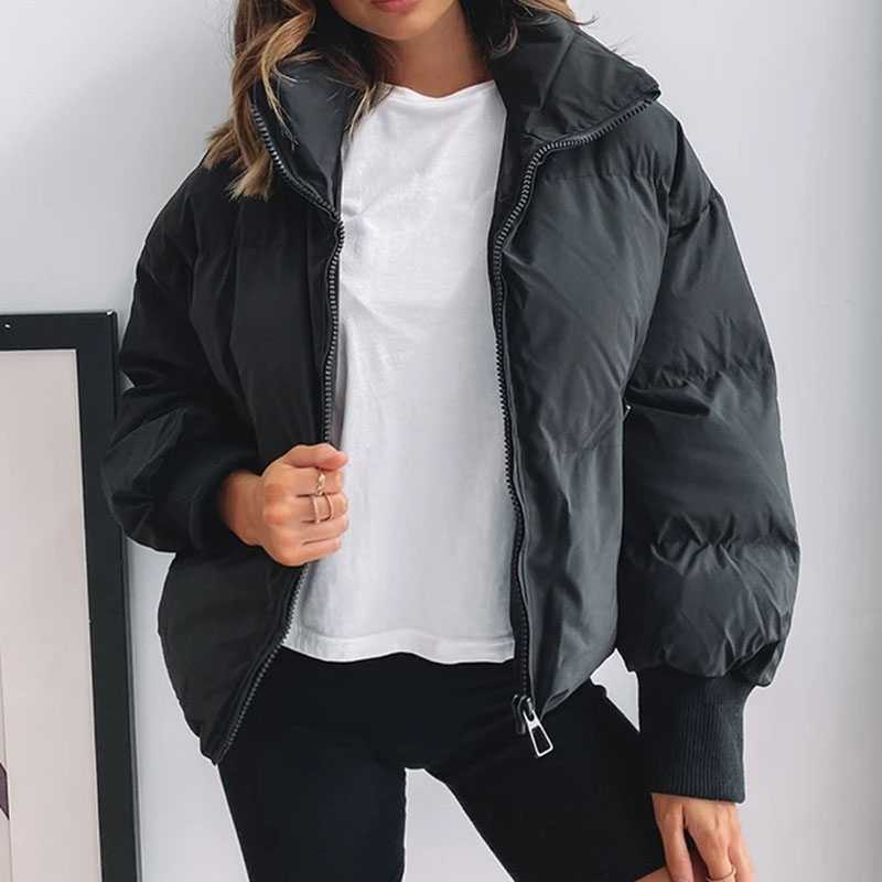 High Collar Oversized Puffy Puffer Bomber Jacket Padded