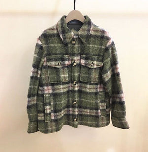 Dyed Pocket Overshirt Check Wool Blend Shirt Jacket
