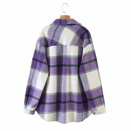 Classic Thick Colorblock Checked Button Down Shirt Jacket Woolen