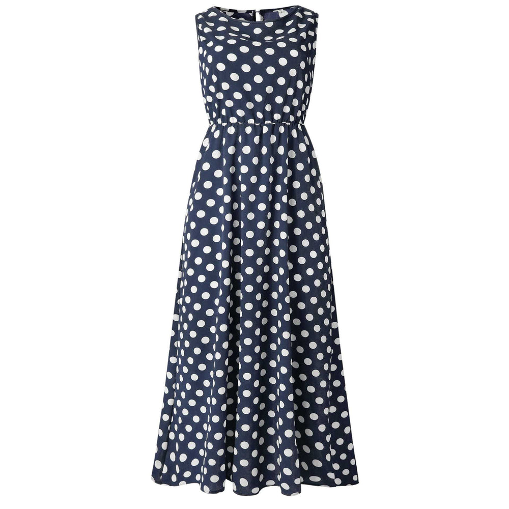knee length dresses for ladies Retro Modest Polka Dot Maxi Dress Sundress – sunifty