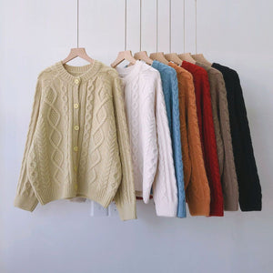 Tailored Fit Twist Braid Sweater Cable Knit Button Through Cardigan