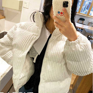 Short Corduroy Puffer Jacket Packable Down Bomber Coat