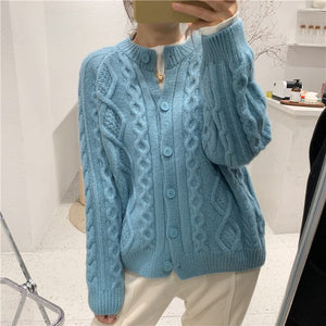 Tailored Fit Twist Braid Sweater Cable Knit Button Through Cardigan