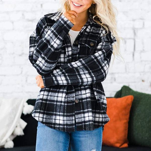 Classic Thick Colorblock Checked Button Down Shirt Jacket Woolen