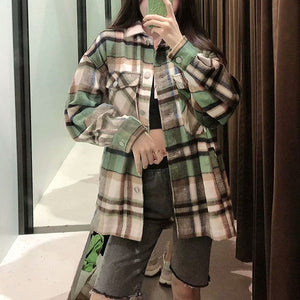 Classic Thick Colorblock Checked Button Down Shirt Jacket Woolen