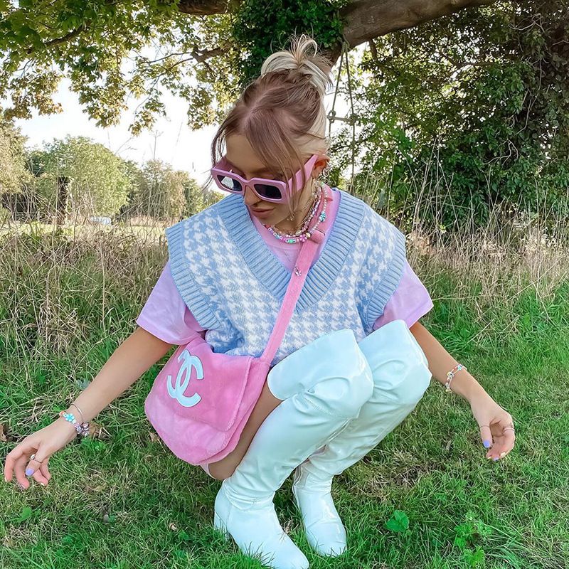 Checkered Cropped Knitted Tank Argyle Sleeveless Jumper