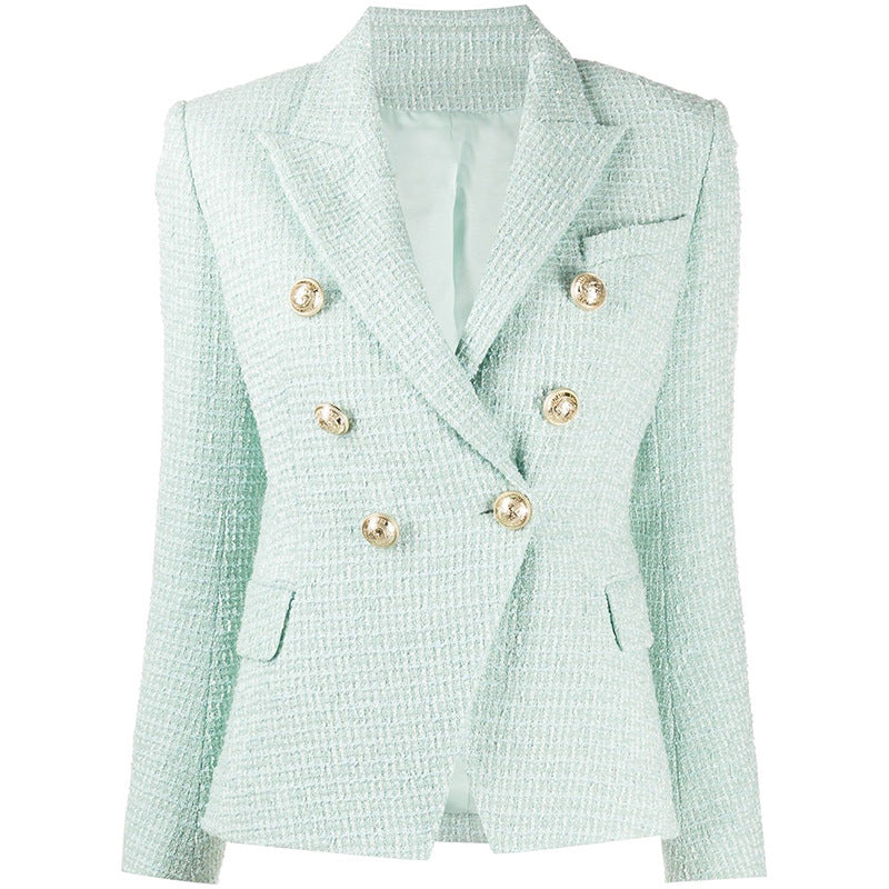 Wool Blended Classy Double Breast Tweed Short Blazer Jacket