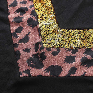 Block Chevron Stripes Sequin Leopard Sweatshirt