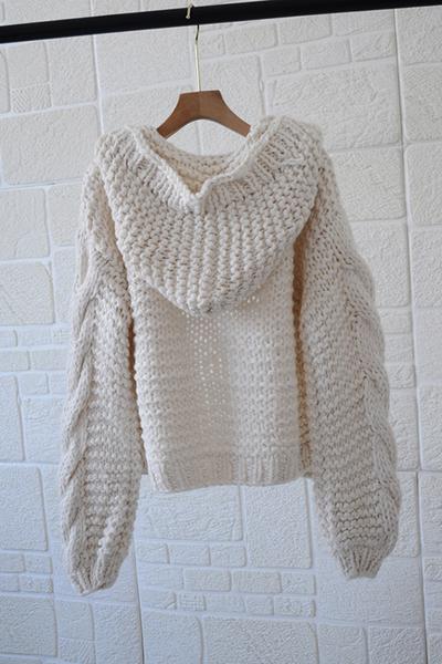 Oversize Braided Chunky Sweater Hoodie Knitted Cardigan Jacket Sweater