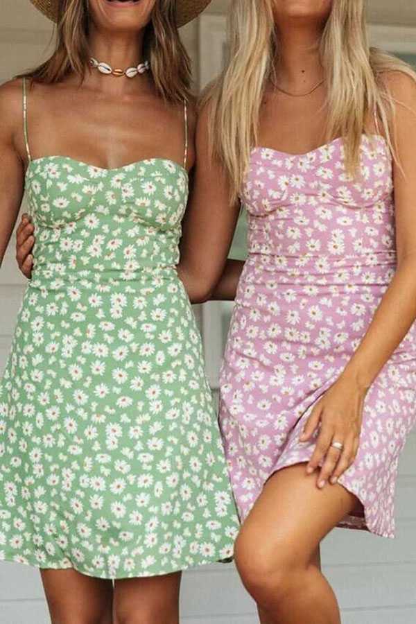 Slimming Retro Style Ditsy Lilac Floral A line Short Dress