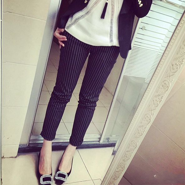 Tie Waist Belted Cigarette Trousers Striped Pants