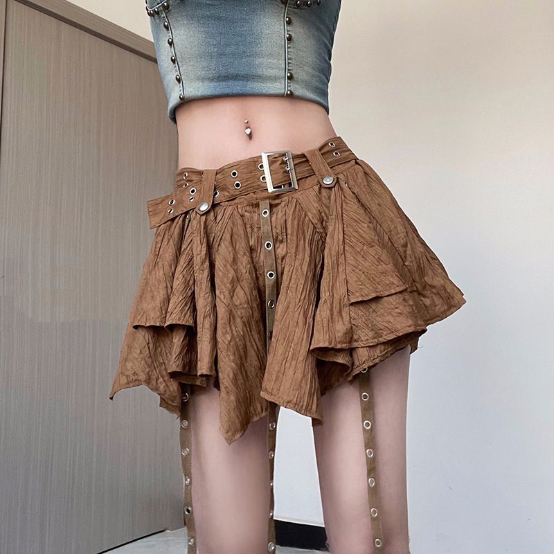 Steam Punk Retro Rock And Rags Ruffle Mini Irregular Hem Skirt
