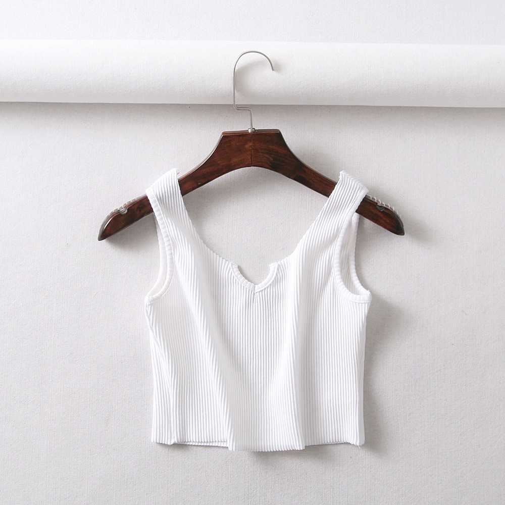 Breathable Ribbed Cotton V Cut Crop Top Sleeveless