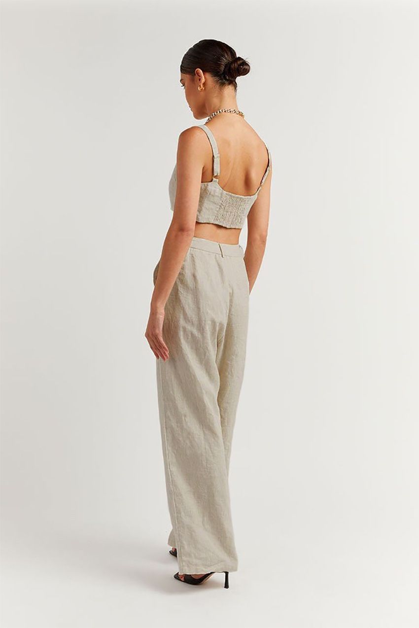Breathable Matching Two Piece Linen Cami Crop Top With Palazzo Trousers Wide Leg Pants