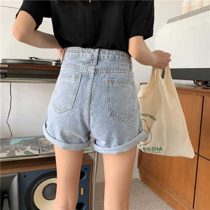 Cute Daisy Flowers Embroidered Loose Cuffed Denim Shorts