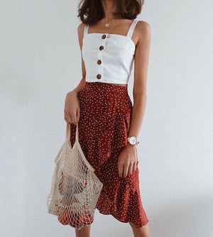 Wide Strap Adjustable Button Up Crop Top Tank Vest