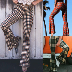 Slimming Checked Wide Leg Flared Trousers Palazzo pants