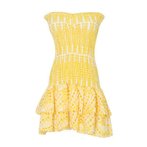 Eyelet Broderie Anglaise Shirred Bandeau Layered Ruffle Short Dress