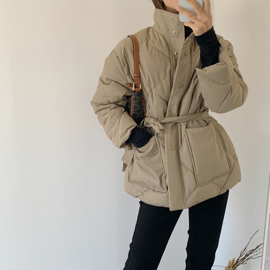 Warmest Padded Quilted Shell Puffer Jacket With Belt