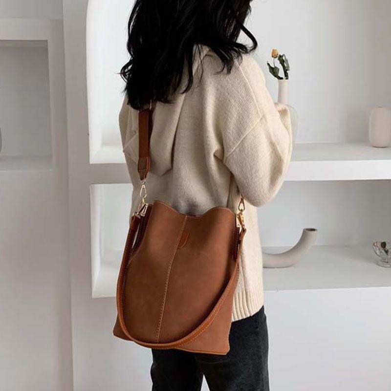 Italian Design Carryall Faux Suede Leather Bucket Bag