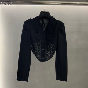 Slim Fit Tailored Blocked Mesh Lace Cropped Corset jacket