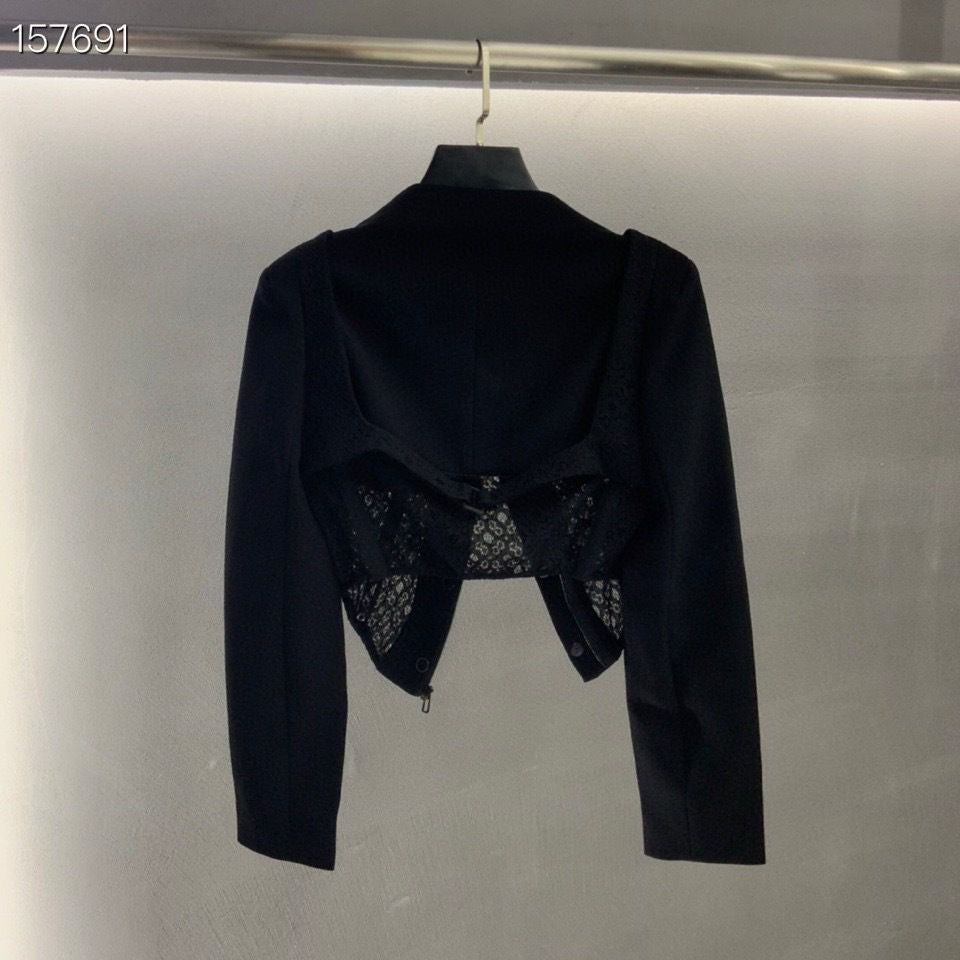 Slim Fit Tailored Blocked Mesh Lace Cropped Corset jacket