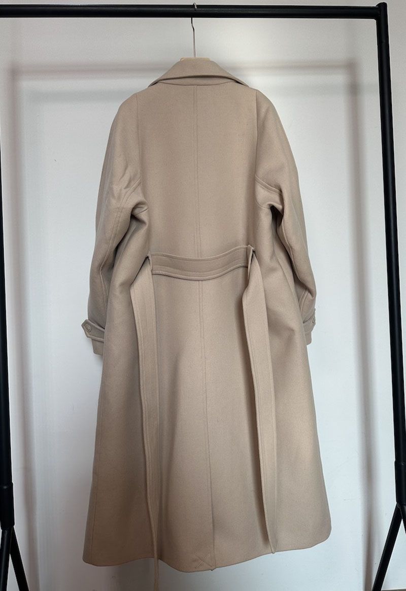 Overized Fit Tan Wool Camel Cashmere Long Coat Belted Overcoat