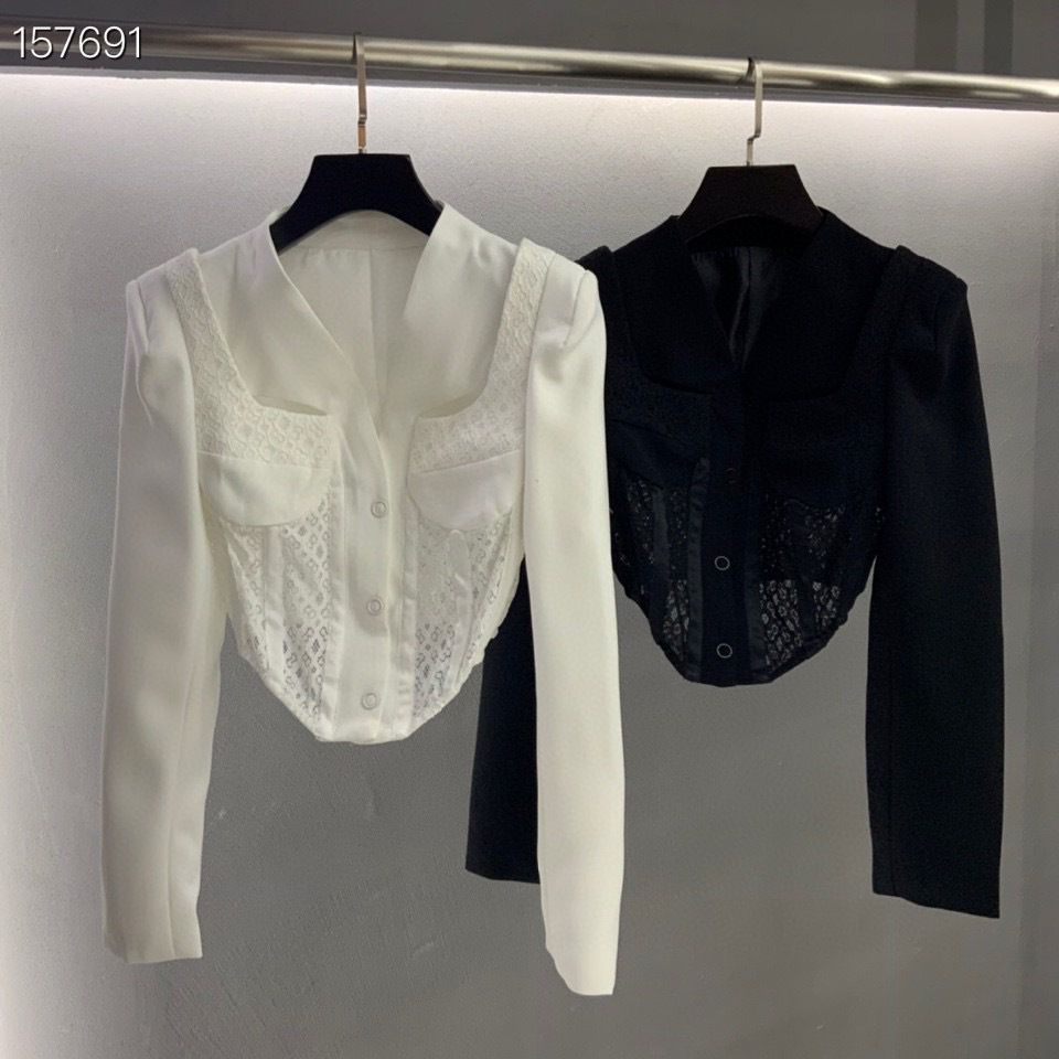 Slim Fit Tailored Blocked Mesh Lace Cropped Corset jacket