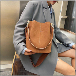 Italian Design Carryall Faux Suede Leather Bucket Bag