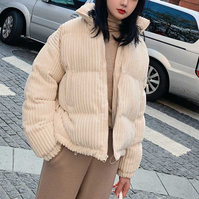 Short Corduroy Puffer Jacket Packable Down Bomber Coat