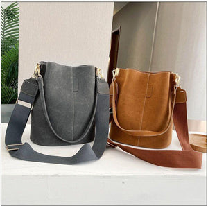 Italian Design Carryall Faux Suede Leather Bucket Bag