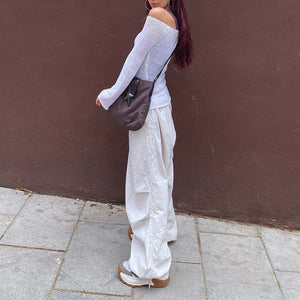 Hiphop Fashion Baggy Boyfriend Cargo Pants Low Rise Trousers