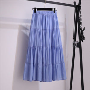 Boho Women's Ruffle Tiered Pull-On High Waisted Flare Midi Skirt