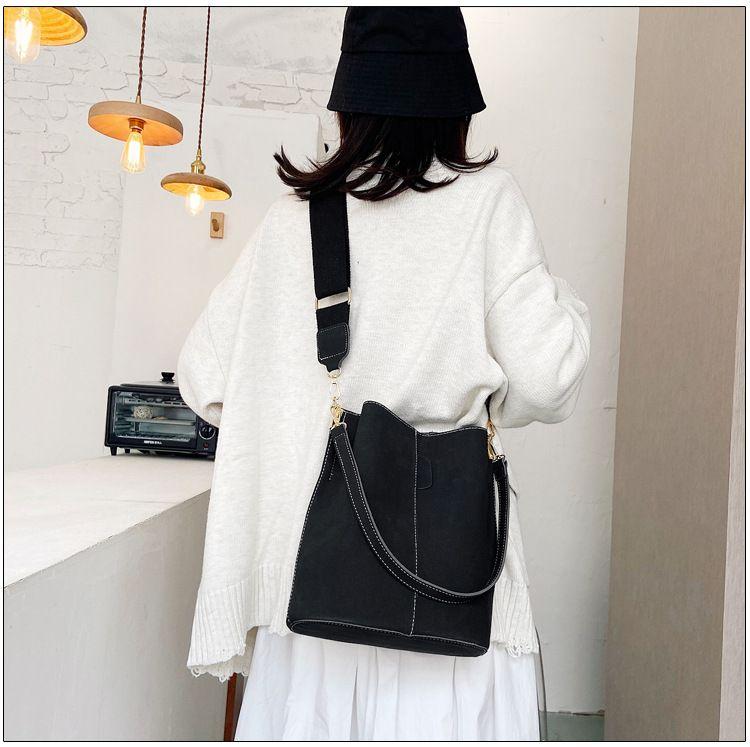 Italian Design Carryall Faux Suede Leather Bucket Bag