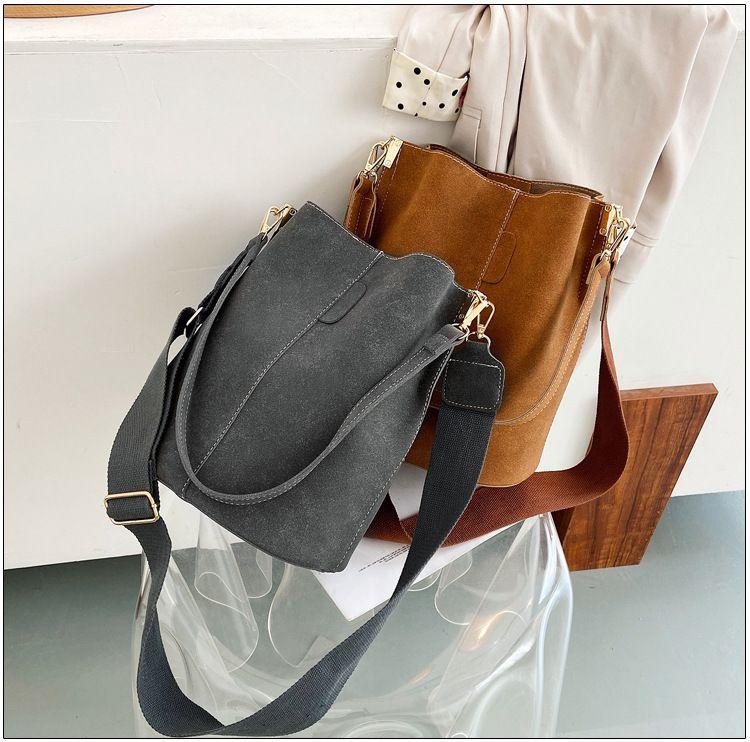 Italian Design Carryall Faux Suede Leather Bucket Bag