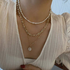 Detachable Chunky Chain Link Choker Multi Layered Disco Coin Minimalist Necklace Set
