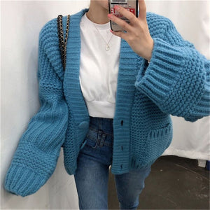 Thick Oversized Chunky Cable Knit Cardigan Coat Button Up