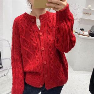 Tailored Fit Twist Braid Sweater Cable Knit Button Through Cardigan