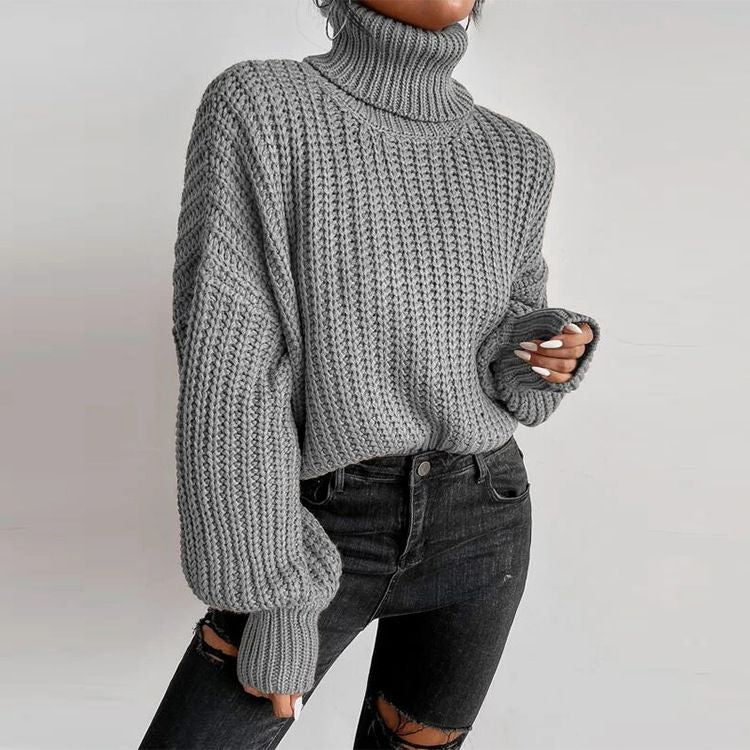 Casual Baggy Ribbed Turtle Neck Jumper Sweater