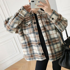 Dyed Pocket Overshirt Check Wool Blend Shirt Jacket