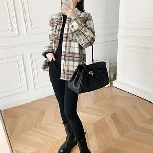 Dyed Pocket Overshirt Check Wool Blend Shirt Jacket