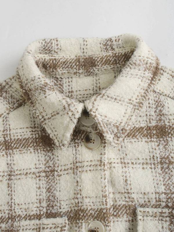 Classic Thick Colorblock Checked Button Down Shirt Jacket Woolen