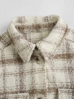 Classic Thick Colorblock Checked Button Down Shirt Jacket Woolen
