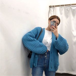 Thick Oversized Chunky Cable Knit Cardigan Coat Button Up
