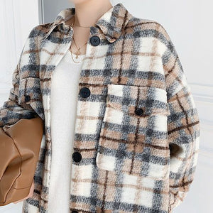 Dyed Pocket Overshirt Check Wool Blend Shirt Jacket