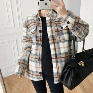 Dyed Pocket Overshirt Check Wool Blend Shirt Jacket