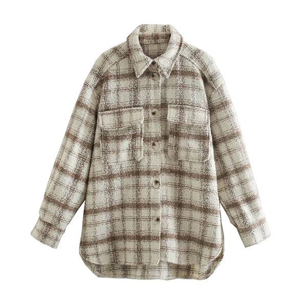 Classic Thick Colorblock Checked Button Down Shirt Jacket Woolen